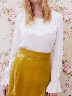NWT For Love and Lemons Claire Ruffled Top | Ruffle Long Sleeve Blouse RN#134985